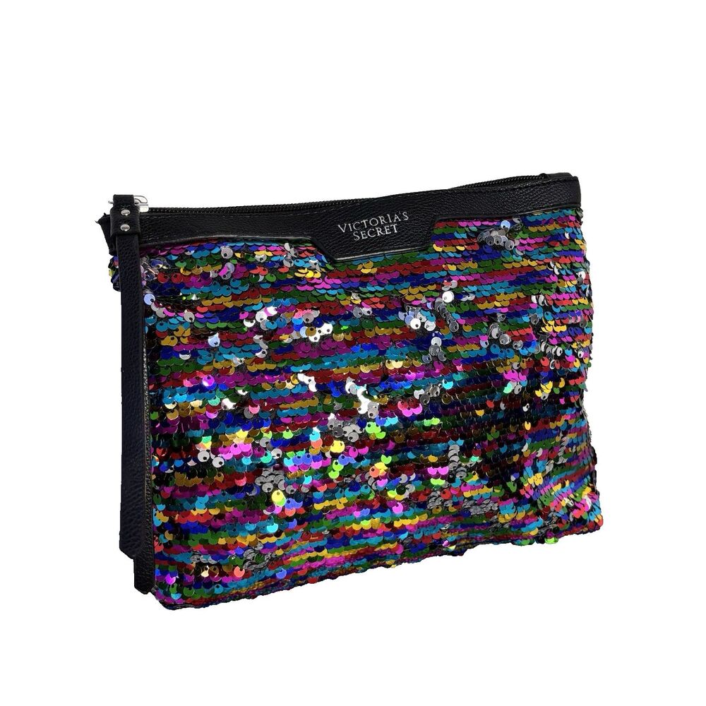 Victoria's Secret Confetti Sequin  Bling Makeup Bag Clutch